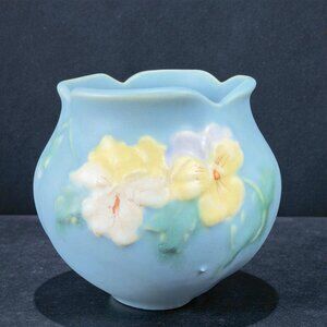 Antique Weller Pansy Blossom 1930s Vase Bowl Flower Pot Planter Vintage Marked